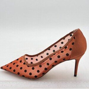 Women’s Orange Polka Dots Pumps Mesh Stiletto High Heels Pointed Toe